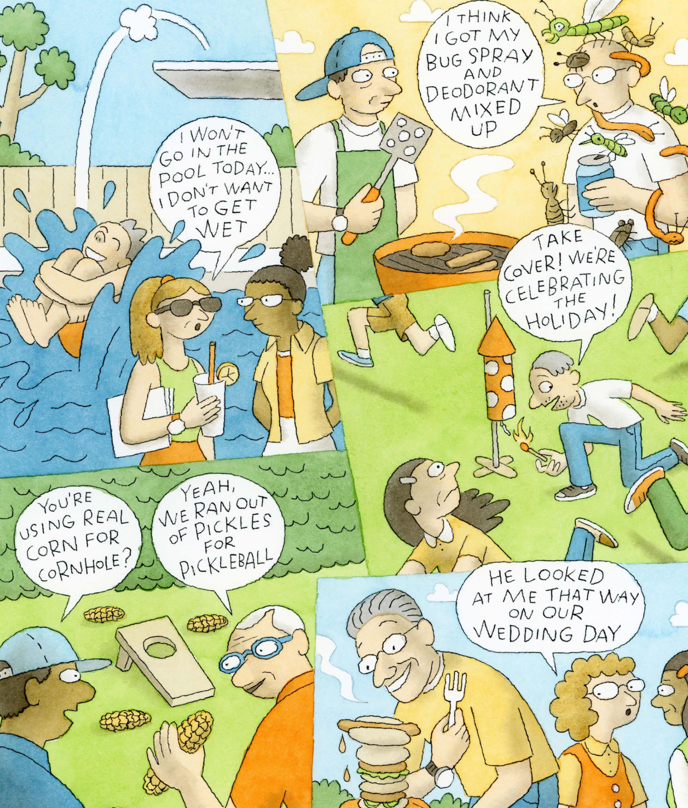 Different scenes from a backyard barbeque