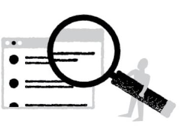 Illustration of a browser window being looked at through a magnifying glass that a tiny person is holding up.