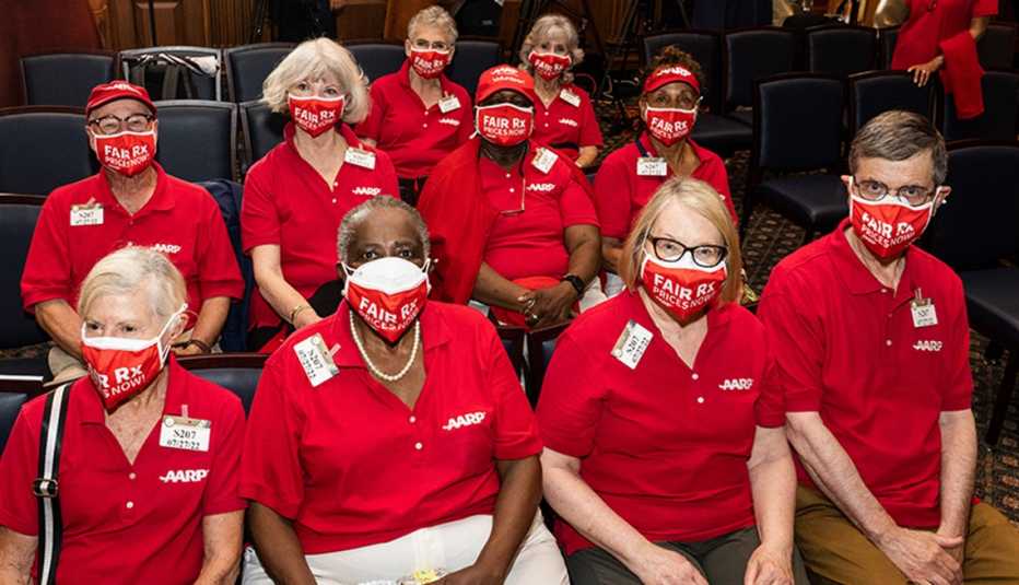 volunteer a a r p members attend a press conference in support of lower drug prices on july twenty seventh two thousand twenty two