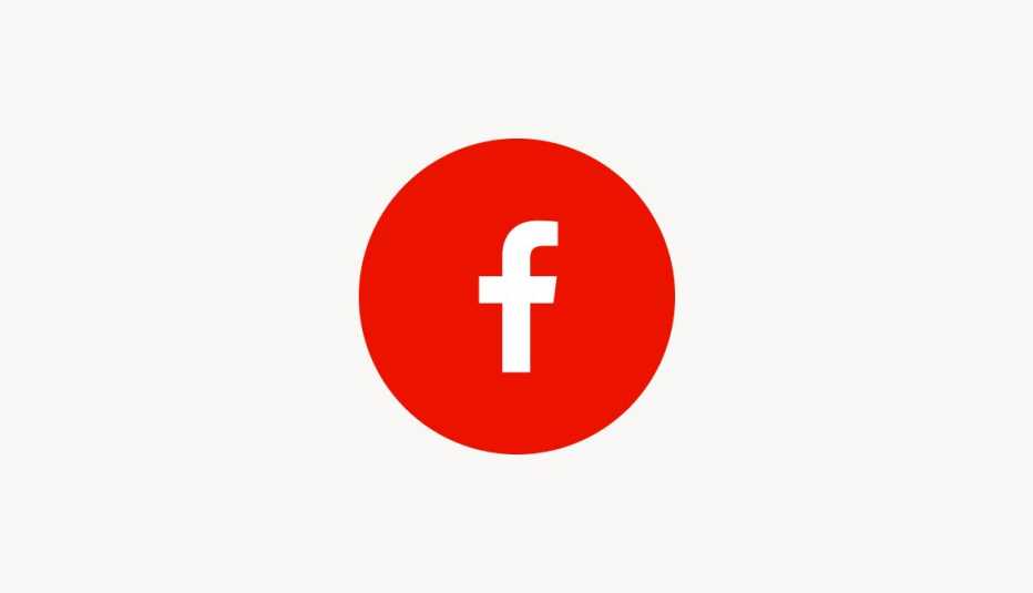 The Facebook logo in a red circle