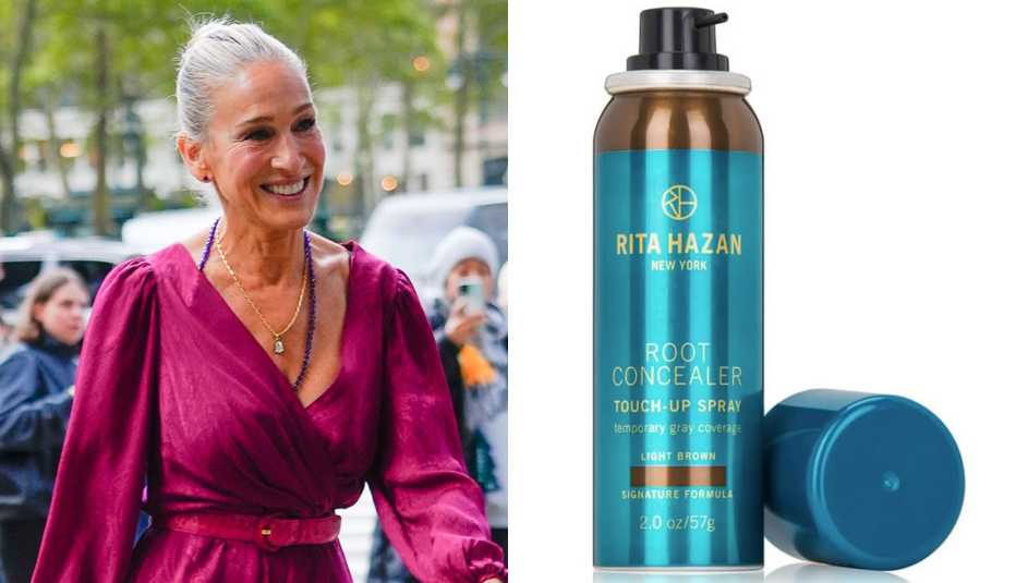 Actress Sarah Jessica Parker and Rita Hazan Root Concealer Touch Up Spray