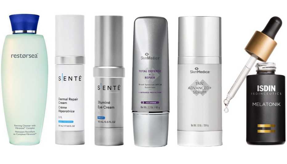 Restorsea Reviving Cleanser with Vibransea Complex; Senté Dermal Repair Cream; Senté Illuminé Eye Cream; SkinMedica Total Defense + Repair Broad Spectrum SPF 34; SkinMedica TNS Advanced+ Serum; Isdinceutics Melatonik