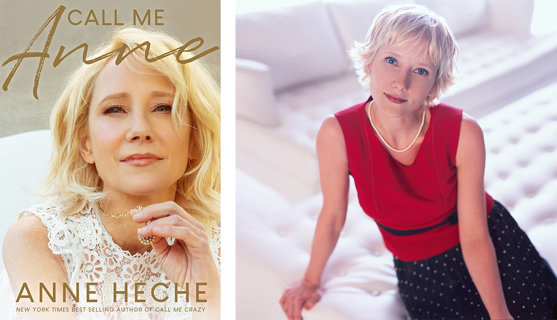 Call Me Anne, book by Anne Heche; and a 1998 photo of Anne