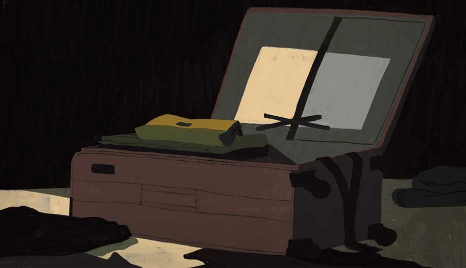 illustration of a half-packed suitcase on a bed