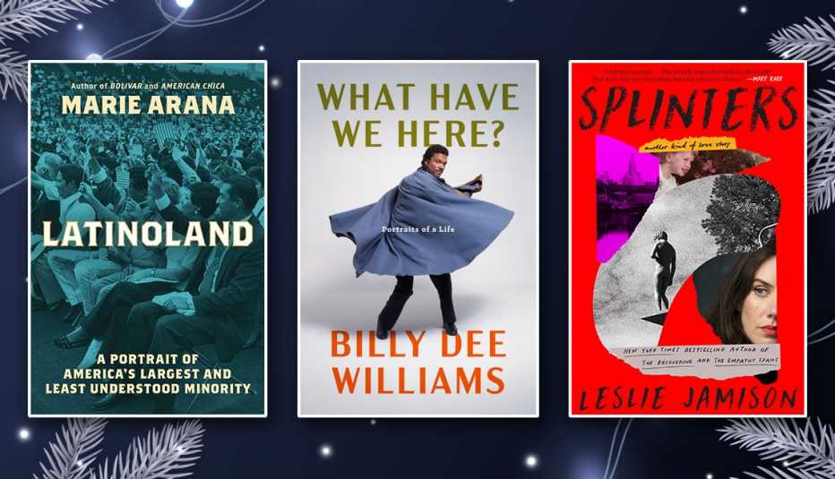 from left to right latinoland by marie arana then what have we here by billy dee williams then splinters by leslie jamison
