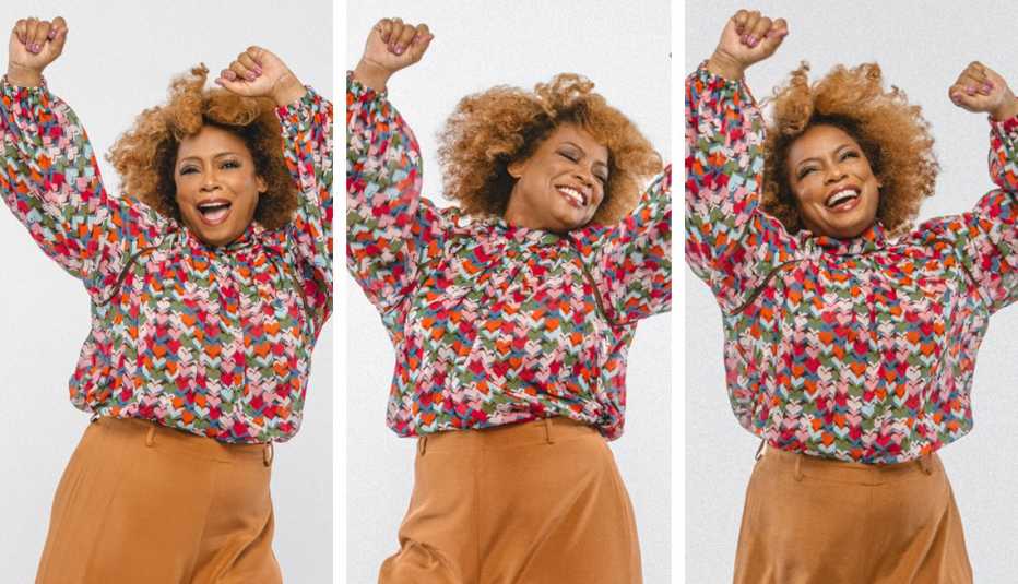 three photos of actress aunjanue ellis dancing