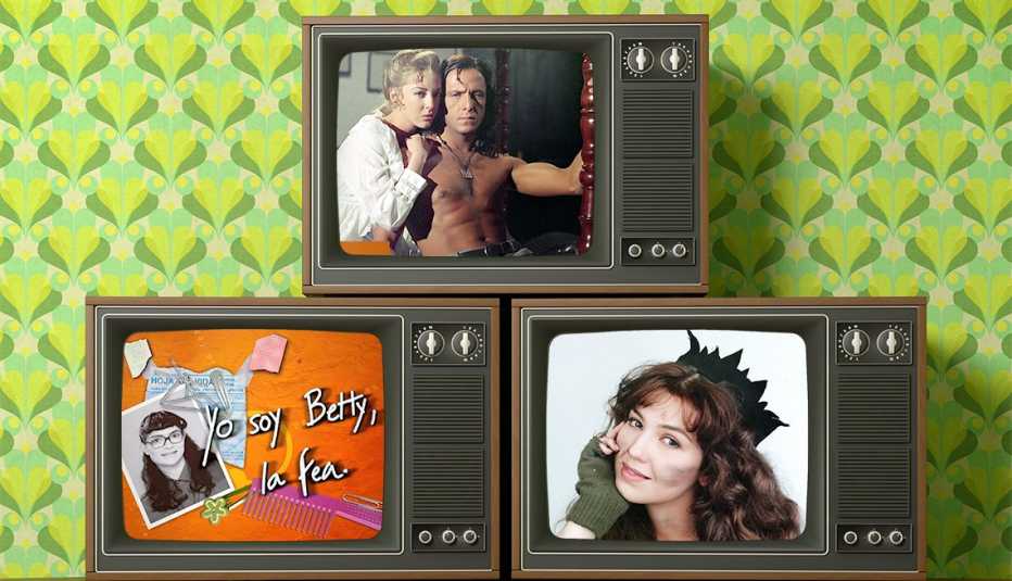 telenovelas on tvs from left to right yo soy betty la fea then corazón salvaje then maría la del barrio