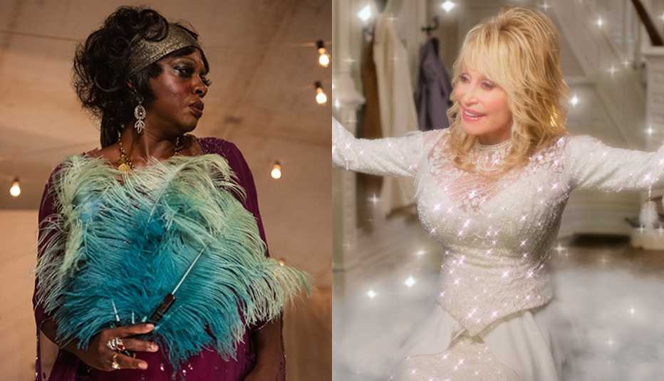 Viola Davis stars in the film Ma Rainey's Black Bottom and Dolly Parton stars in Dolly Parton’s Christmas on the Square