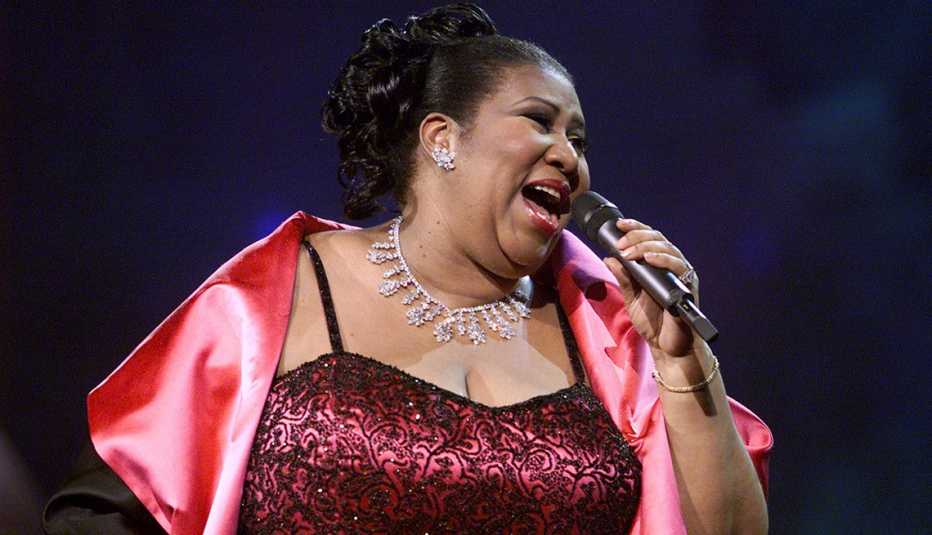 Aretha Franklin on stage.