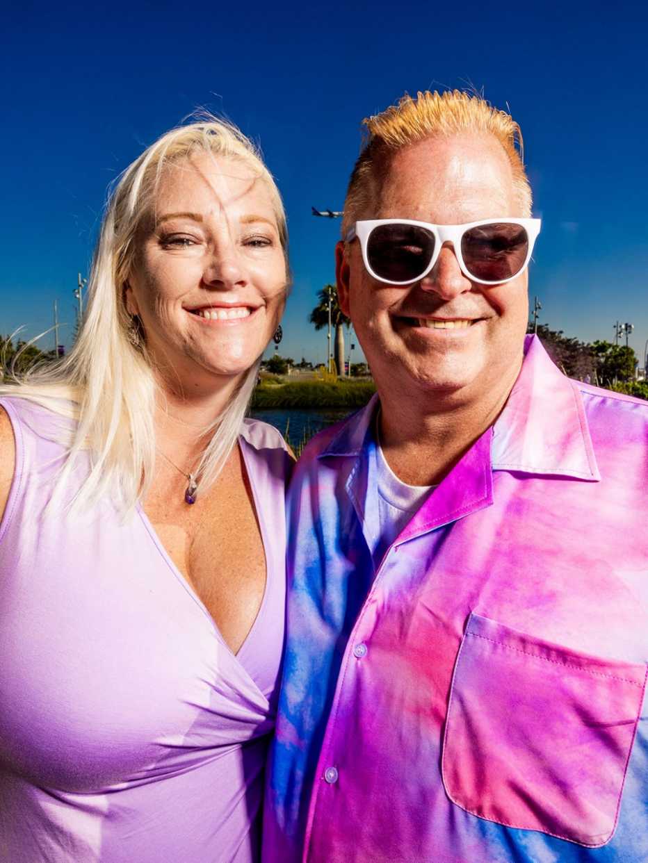 husband and wife james and keri noonan outside sofi stadium in los angeles california