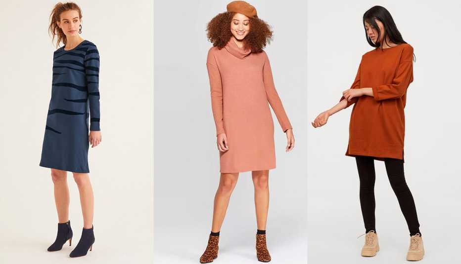 Boden Sweatshirt Dress in Flocked Zebra,  A New Day Women's Easy Fit Turtleneck Knit Dress, H & M Sweatshirt Dress 