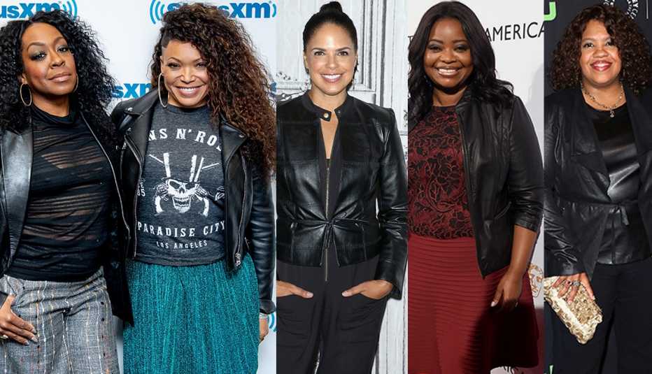 People wearing various leather jackets.