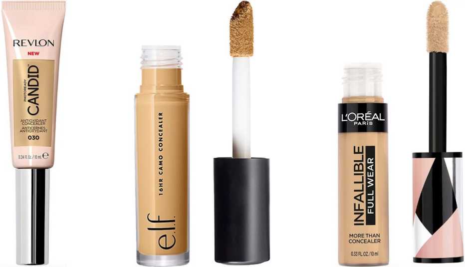 Revlon PhotoReady Candid Antioxidant Concealer; e.l.f. Cosmetics 16 HR Camo Concealer; L’Oréal Paris Infallible Full Wear Waterproof Concealer