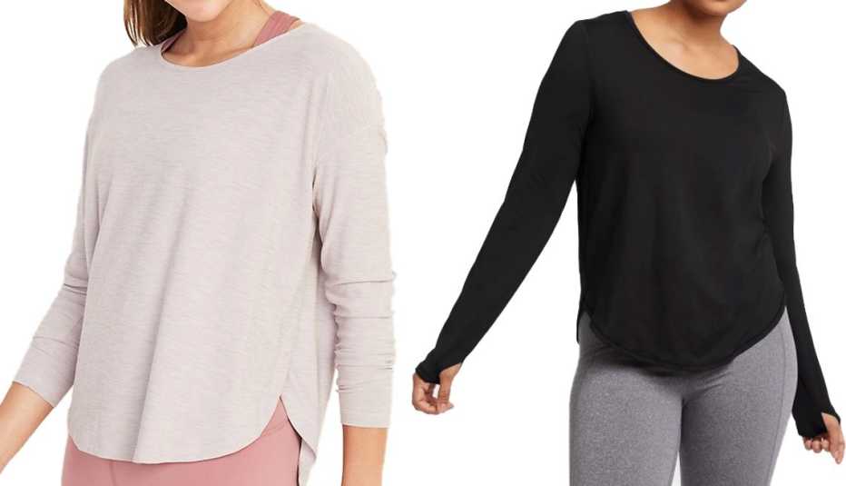 Old Navy Breathe ON Long Sleeve Performance Top for Women and All in Motion Womens Long Sleeve Essential T Shirt