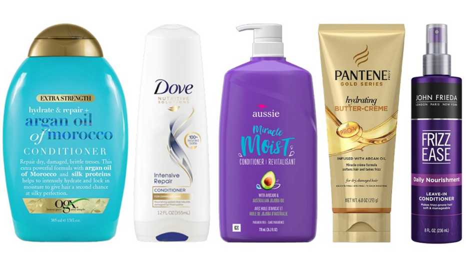O G X Hydrate and Repair Argan Oil of Morocco Extra Strength Conditioner Dove Nutritive Solutions Conditioner Intensive Repair Aussie Miracle Moist Conditioner Avocado and Australian Jojoba Oil Pantene Pro V Hydrating Butter Cream with Argan Oil