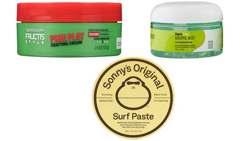 Garnier Fructis Deconstructed Pixie Play Crafting Cream Sun Bum Sonnys Original Surf Paste Deva Curl Beautiful Mess Curl Sculpting Pomade