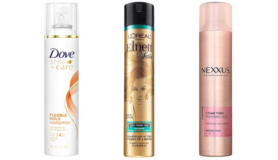 Dove Hairspray Flexible Hold LOreal Paris Elnett Satin Hairspray Unscented Nexxus Comb Thru Finishing Mist Hair Spray for Volume