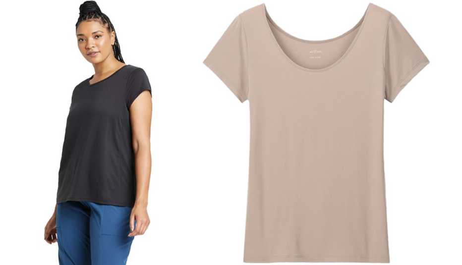 All In Motion Womens Cap Sleeve Perforated T Shirt and an Uniqlo Women Airism Scoop Neck Short Sleeve T Shirt