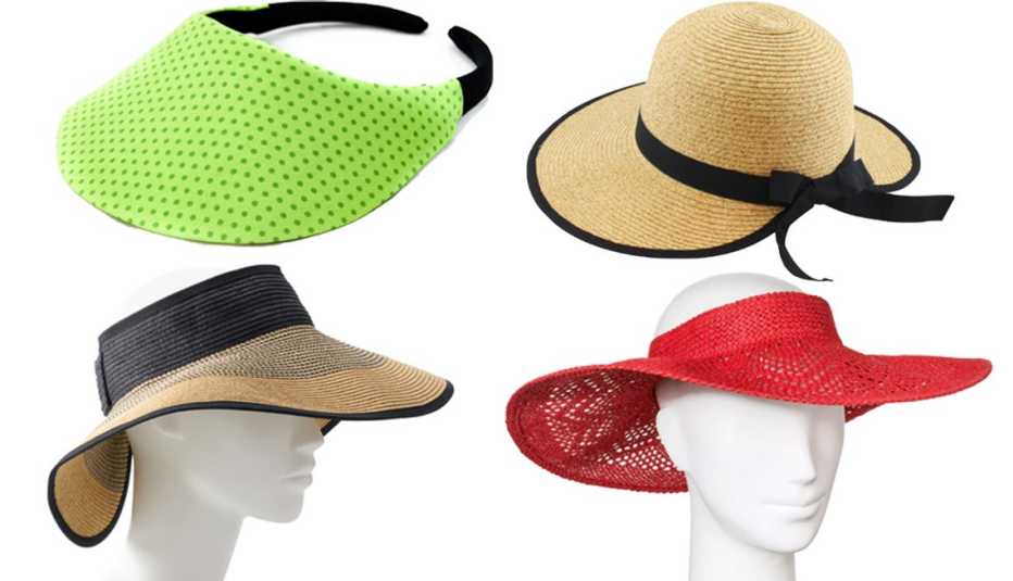 No Headache Midsize Polka Dot Visor Hat in Chartreuse California Hat Company Ladies Sewn Braid Visor Hat A New Day Womens Crochet Visor Hat in Red Womens Sonoma Goods for Life Colorblock Roll Up Visor
