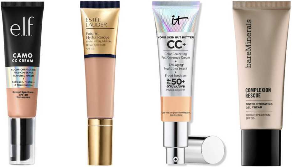 e.l.f. Camo CC Cream; Estée Lauder Futurist Hydra Rescue Moisturizing Foundation SPF 45; It Cosmetics CC+Cream Illumination With SPF 50; BareMinerals Complexion Rescue Tinted Moisturizer SPF 30