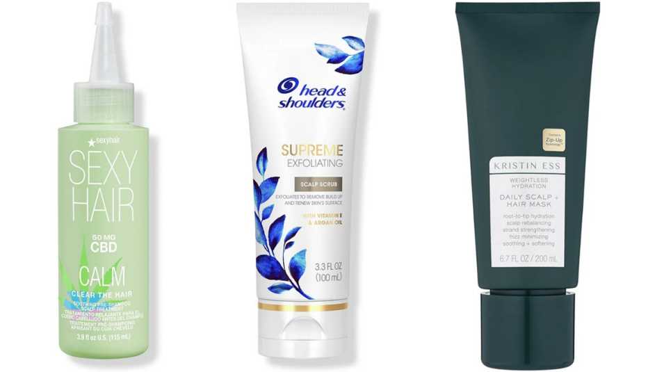 SexyHair Calm Clear the Hair Soothing Scalp Treatment; Head & Shoulders Supreme Exfoliating Scalp Scrub; Kristen Ess Weightless Hydration Daily Scalp + Hair Mask