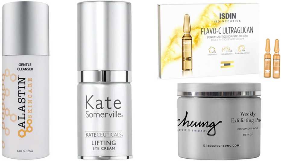 Alastin Skincare Gentle Cleanser; Kate Somerville KateCeuticals Lifting Eye Cream; Isdinceutics Flavo-C Ultraglican, 10 ampules; Cheung Aesthetics & Wellness Weekly Exfoliating Pads