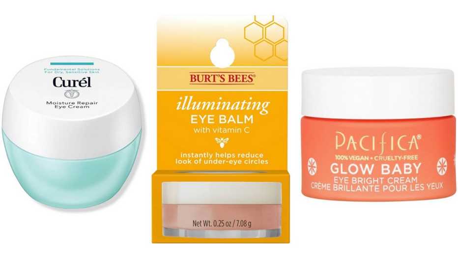 Curel Moisture Repair Eye Cream; Burt’s Bees Illuminating Eye Balm; Pacifica Glow Baby Eye Bright Cream