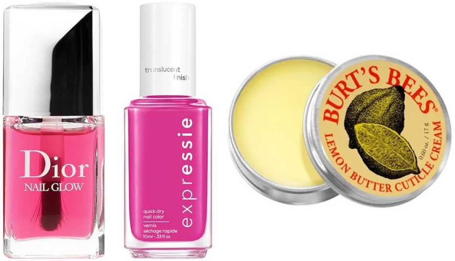 Dior Nail Glow; Essie Expressie Quick Dry Nail Polish in Turn Up the Century; Burt’s Bees 100% Natural Lemon Butter Cuticle Cream