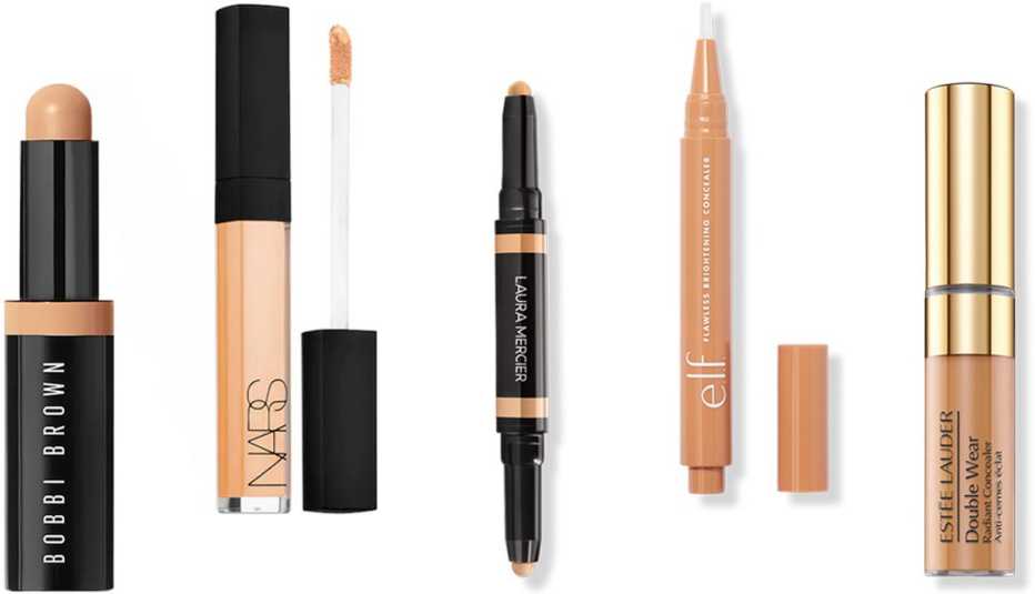 Bobbi Brown Skin Concealer Stick; Nars Radiant Creamy Concealer; Laura Mercier Secret Camouflage Concealer Duo Stick; e.l.f. Cosmetics Flawless Brightening Concealer; Estée Lauder Double Wear Radiant Concealer