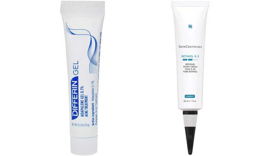Differin Adapalene Gel zero point one percent Acne Treatment and SkinCeuticals Retinol zero point five