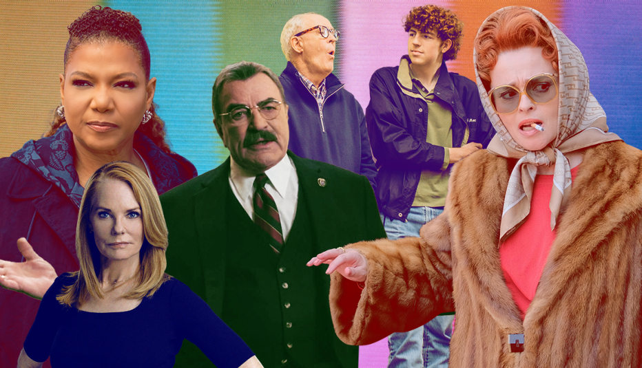 from left to right actors queen latifah marg helgenberger tom selleck john lithgow and helena bonham carter