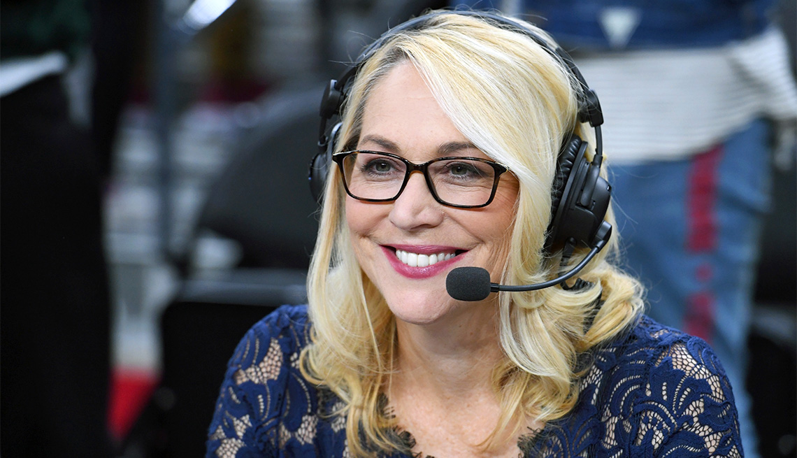  Doris Burke broadcasts after a preseason game 