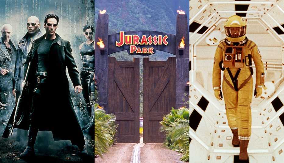Side by side images of The Matrix, Jurassic Park and 2001 A Space Odyssey
