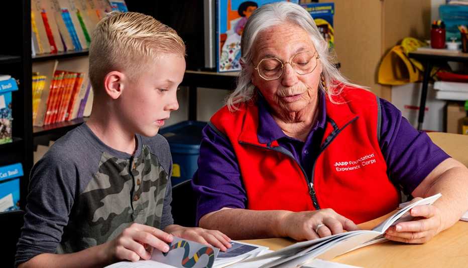 AARP Foundation Experience Corps Volunteer tutor Barbara Sundust tutoring 3rd grader Gunnar Davis on Wednesday February 5th 2025 in Casa Grande, AZ