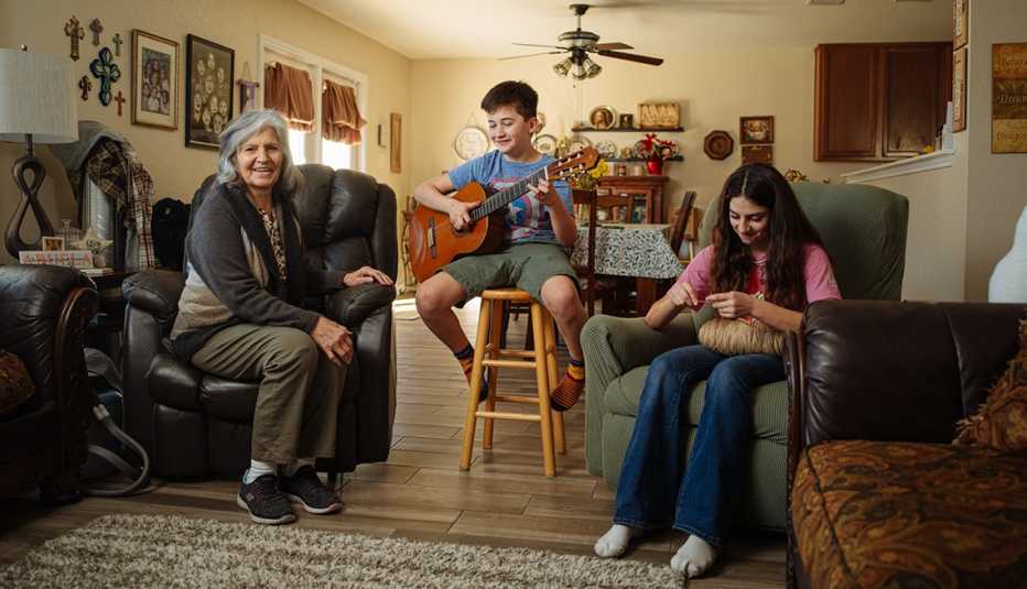 Mercedes Bristol with two of her grandchildren at their home in San Antonio 