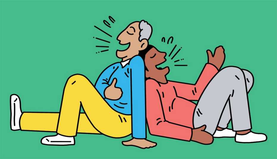 illustration of two people sitting and laughing