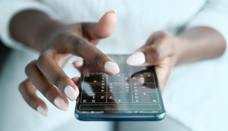African American Woman Playing Sudoku Online For Brain Training