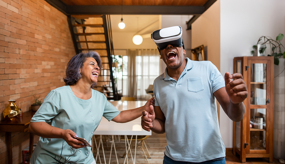 couple playing games together at home.