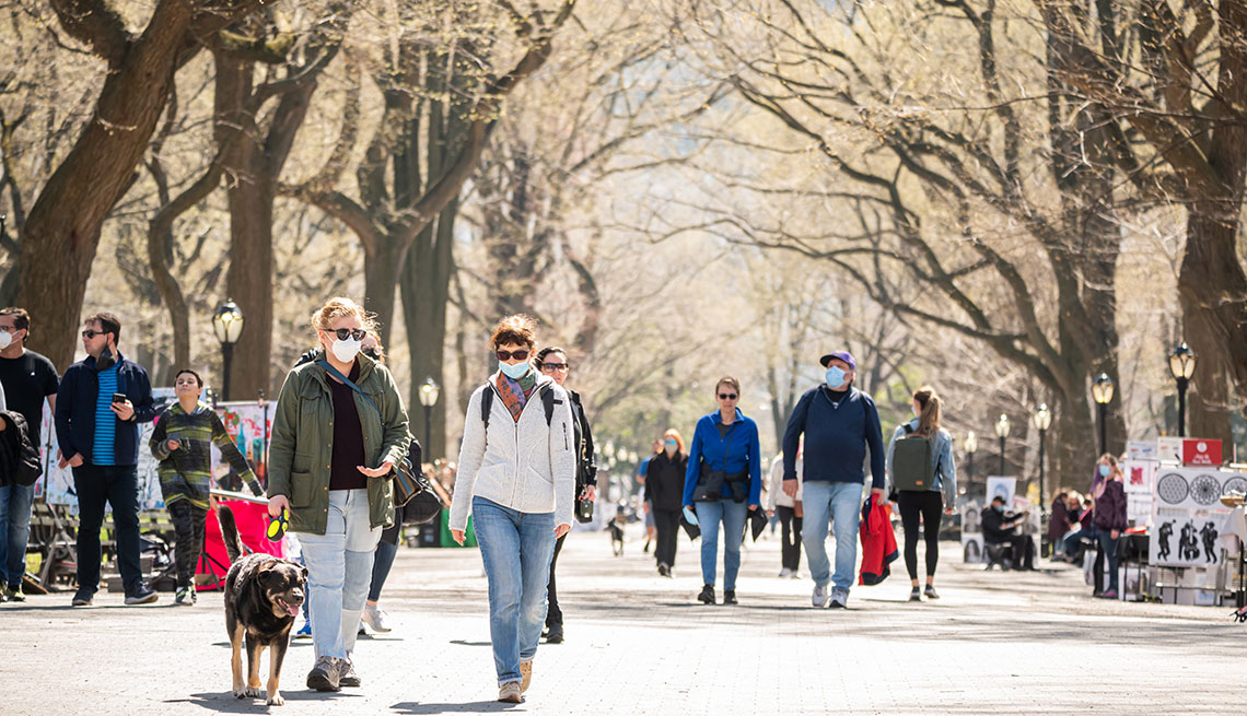 People walking in a park in New York City