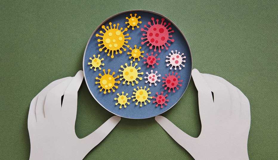 illustration of coronavirus variants in a dish.