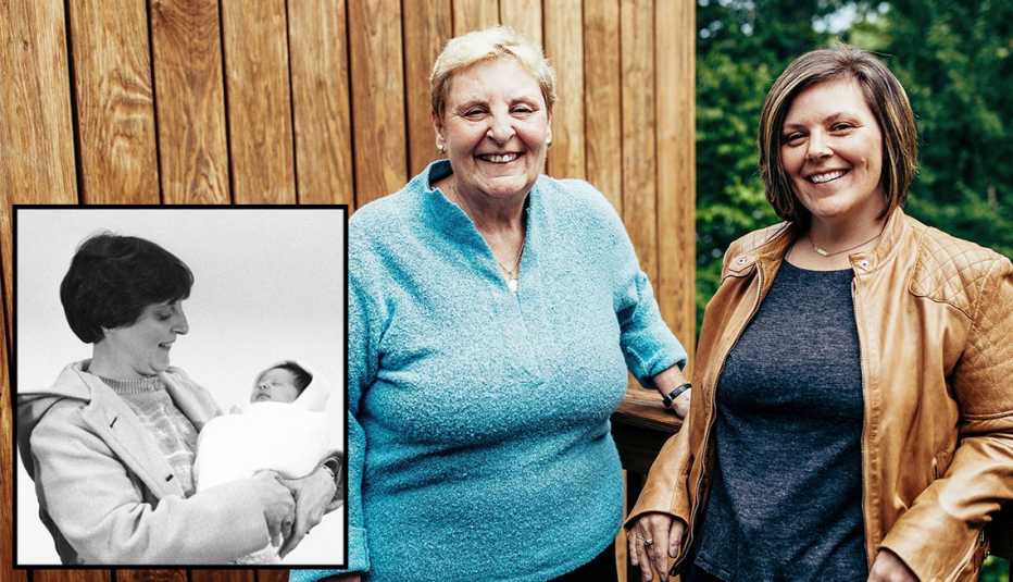 left a photo from nineteen eighty two of judith carr holding newborn elizabeth carr right judith and elizabeth carr in twenty twenty one