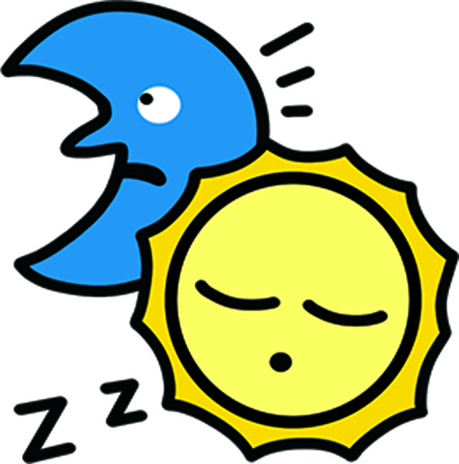 An illustration of a sun that's snoozing and a moon that is awake.
