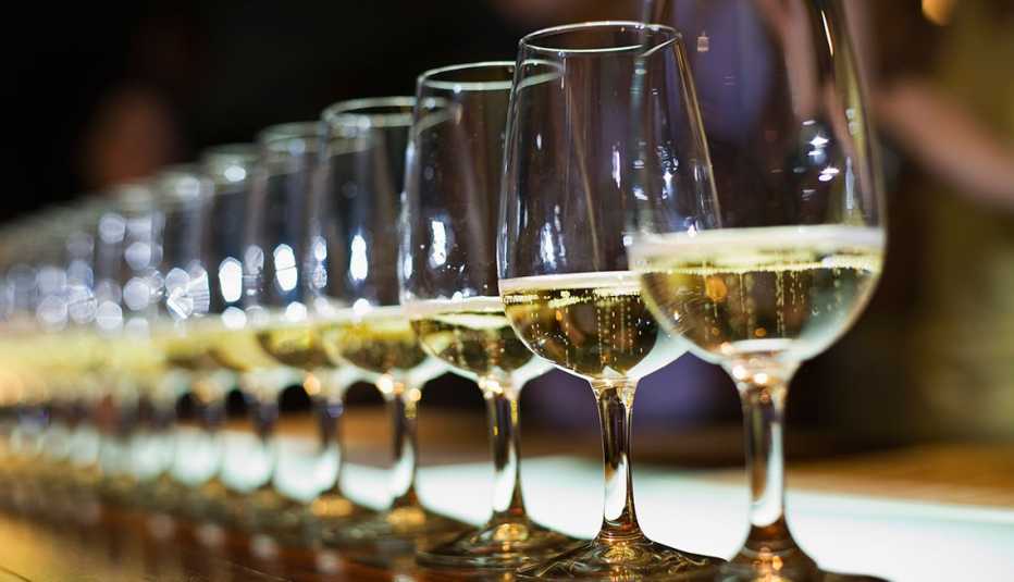 glasses of wine on bar counter 