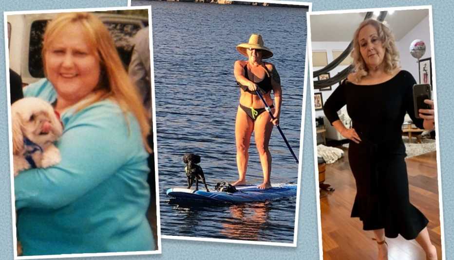 Pictures of Shelley Hughes before and after her weight loss.