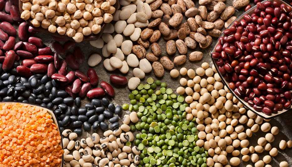 piles of a variety of healthy organic legumes