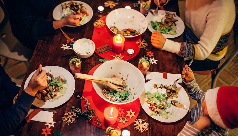 overhead photograph of holiday table 