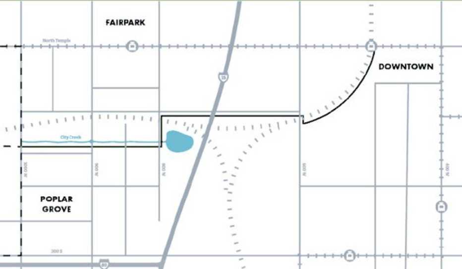A map view showing the locations of Poplar Grove and downtown Salt Lake City
