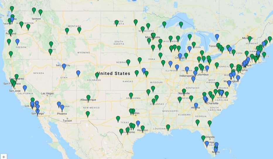 Map showing communities with reduced or without parking minimums