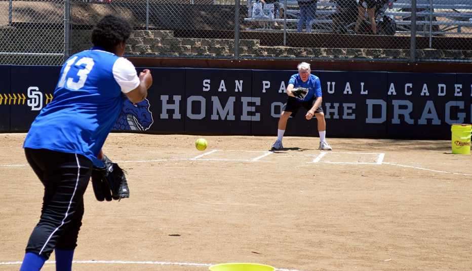 San Pasqual Neighbors Academy, Throwing A Baseball, Young Woman And Senior Man, Baseball Field, Livable Communities, Build Bonds Across Generations