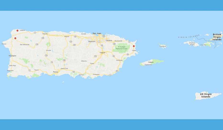A map showing Puerto Rico and the U.S. Virgin Islands.